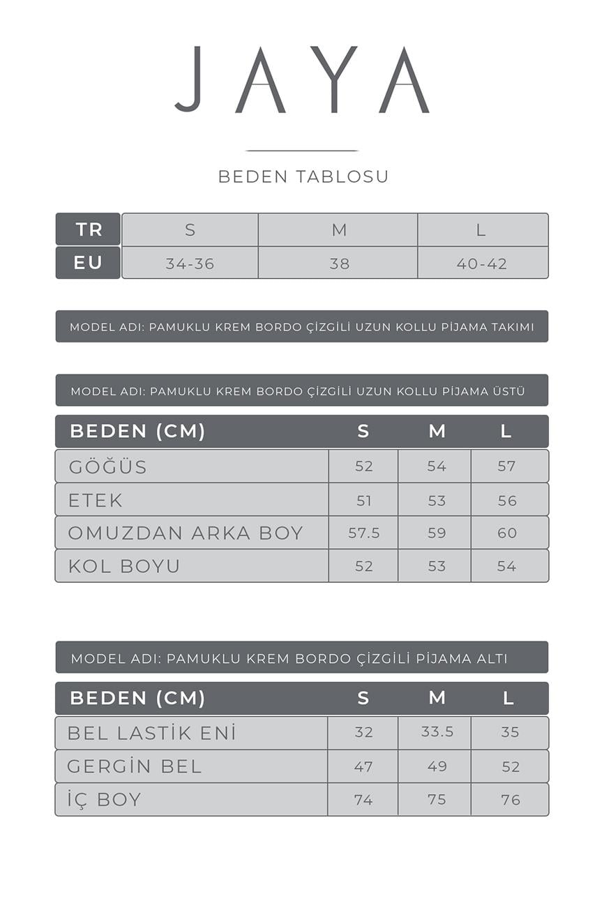 Pamuklu Çizgili  Uzun Kollu Pijama Takımı / Bordo