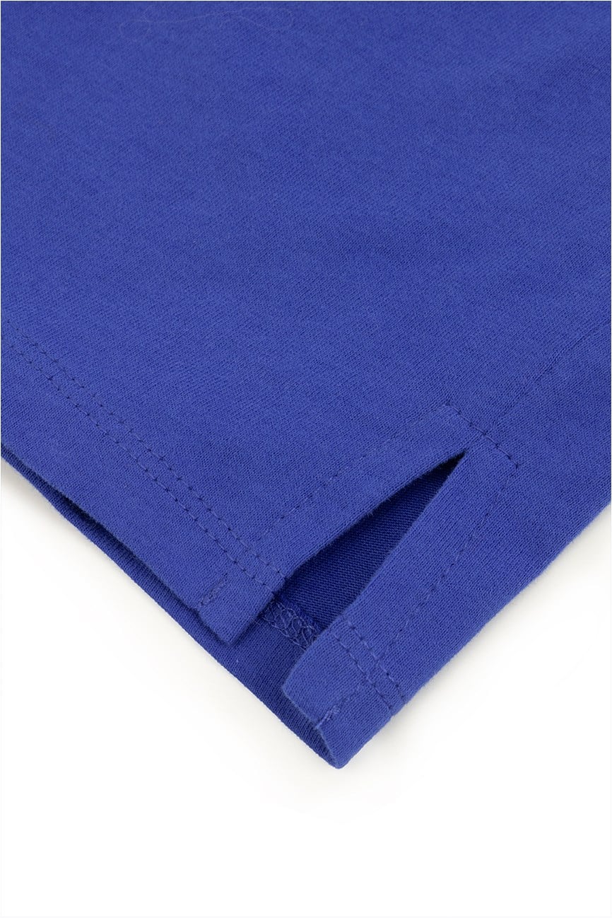 Pamuklu V Yaka Kısa Şortlu Pijama Takımı / Saks Mavisi