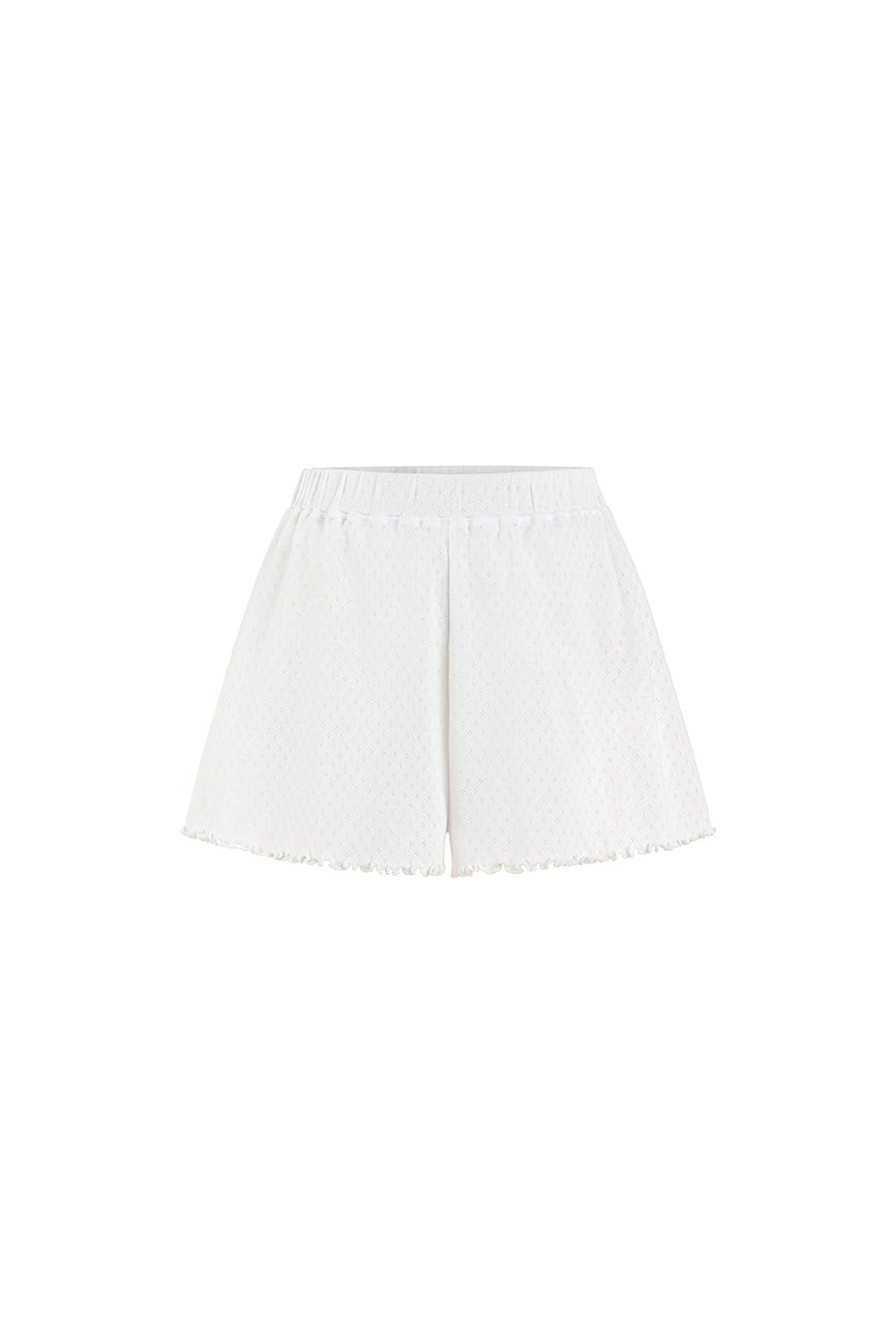 Pointelle V Yaka Şortlu Pijama Takımı / Beyaz
