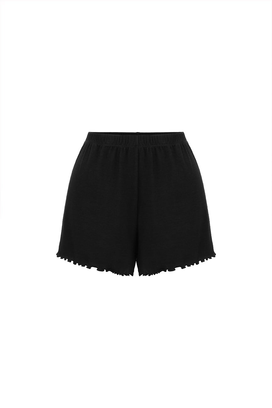 Viskon Ribana Kısa Şortlu Pijama Takımı / Siyah