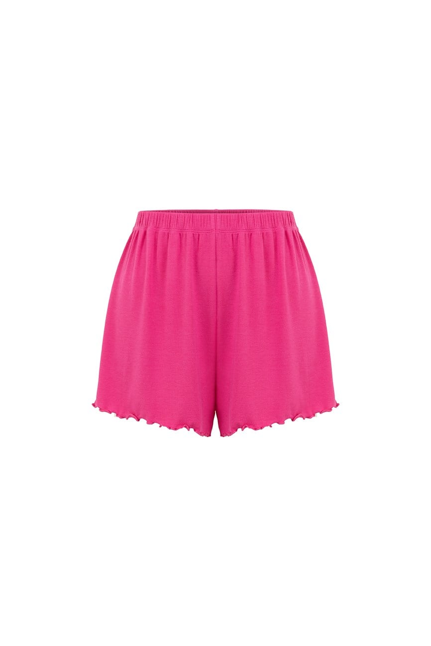 Viskon Ribana Kısa Şortlu Pijama Takımı / Pembe