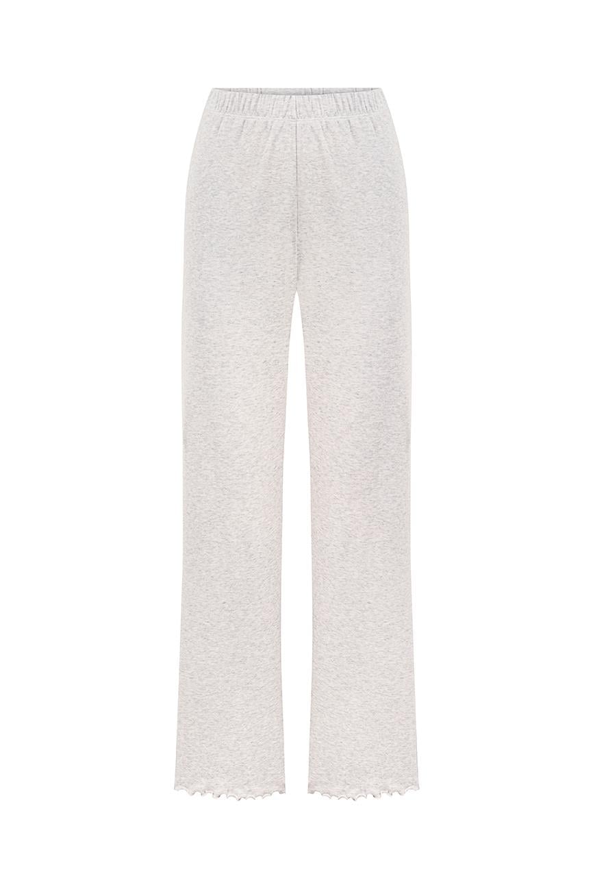 Yuvarlak Yaka Uzun Kollu Pijama Takımı / Bej melanj