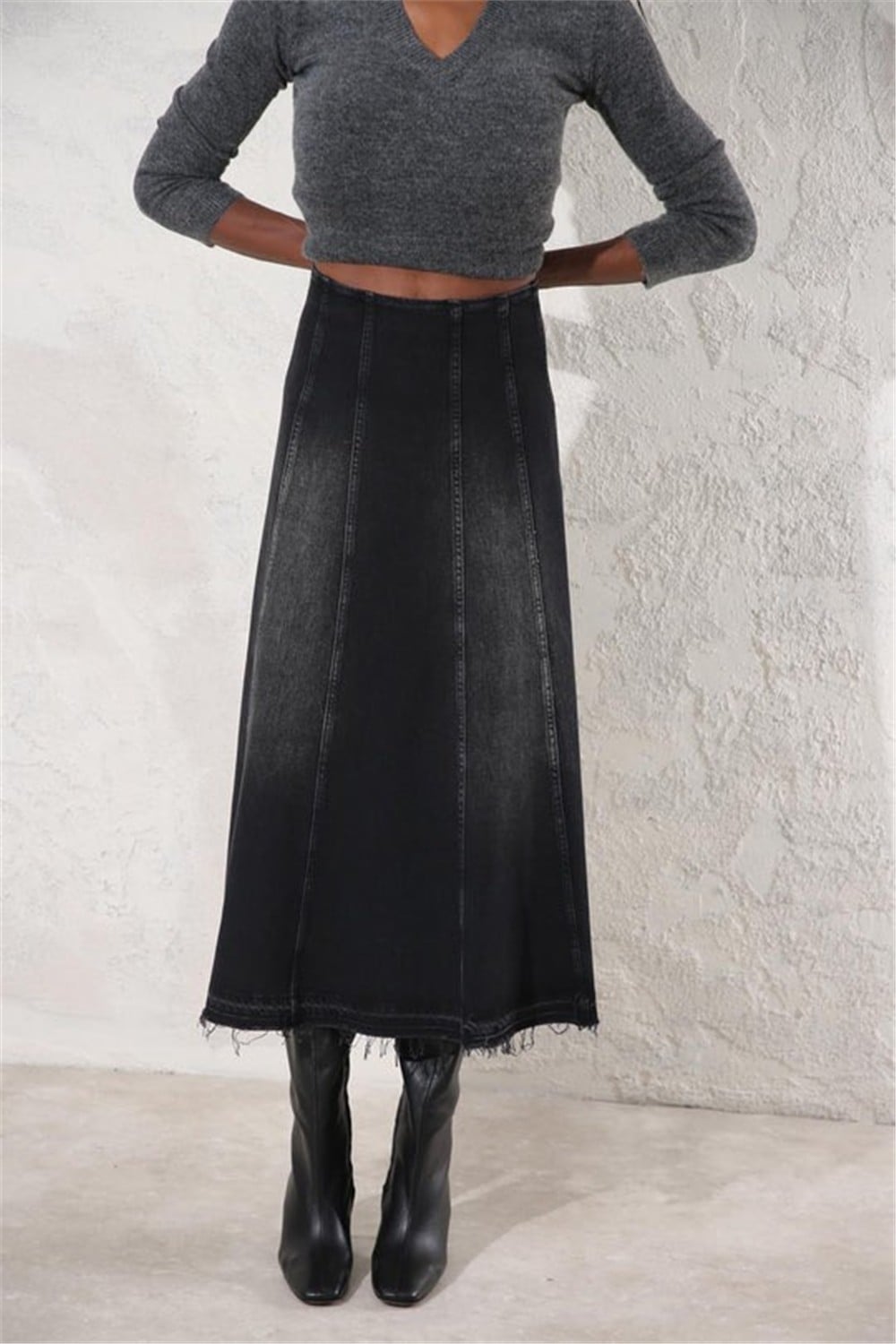 M.D denim midi etek