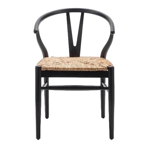 Wishbone Hasırlı Sandalye - Siyah