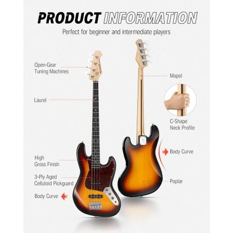 Donner DJB-510D JB-Style Bas Gitar (Sunburst)
