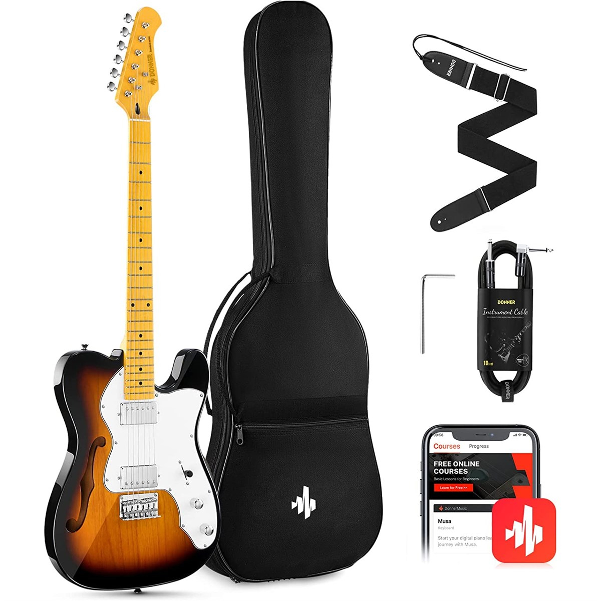 Donner DJC-1000S TL Thinline F Hole Elektro Gitar Paketi