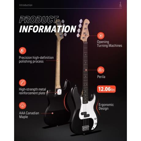 Donner DPB-510 Elektro Bas Gitar P Tarzı Bas Gitar Seti (Siyah)