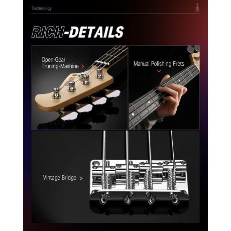 Donner DPB-510 Elektro Bas Gitar P Tarzı Bas Gitar Seti (Siyah)