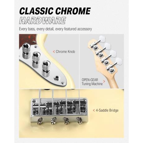 Donner DPB-510R JB-Style Bas Gitar (Vintage White)