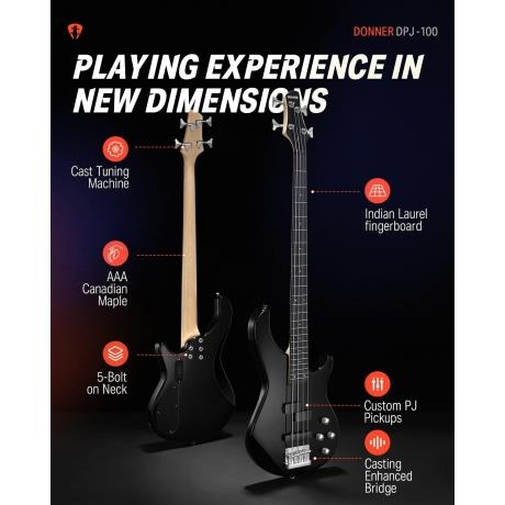 Donner DPJ-100 PJ-Style Bas Gitar (Siyah)