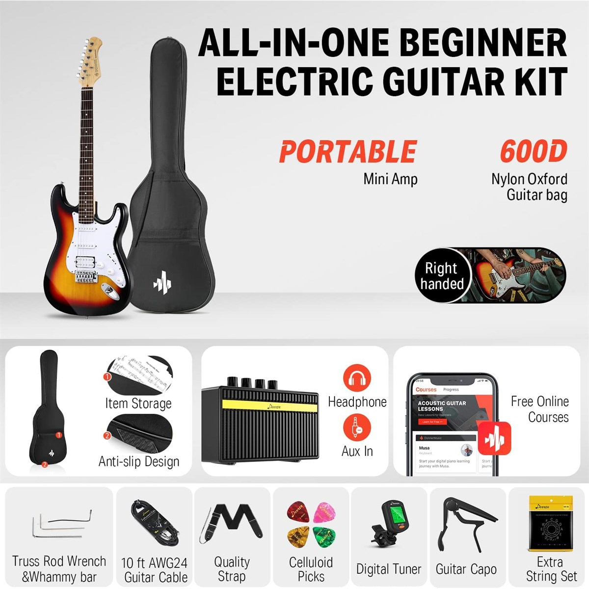 Donner DST-100S ST Elektro Gitar Seti (Sunburst)