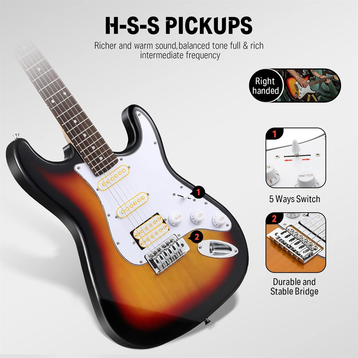 Donner DST-100S ST Elektro Gitar Seti (Sunburst)