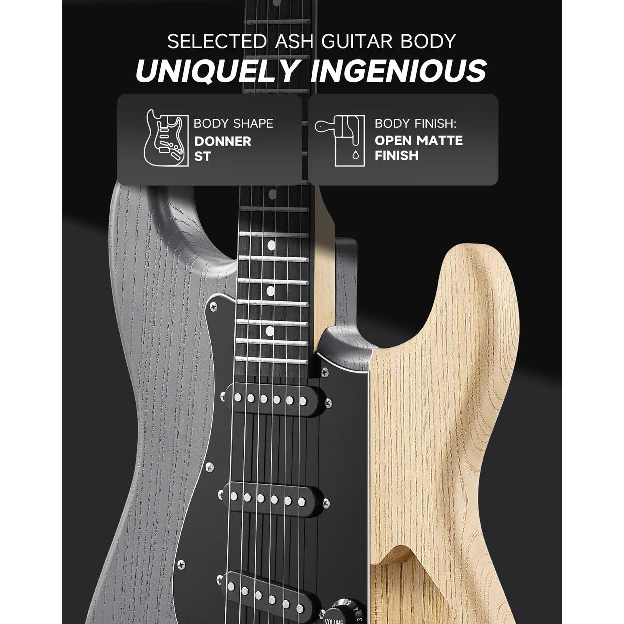 Donner DST-80 ST Elektro Gitar Seti (Matton Black)