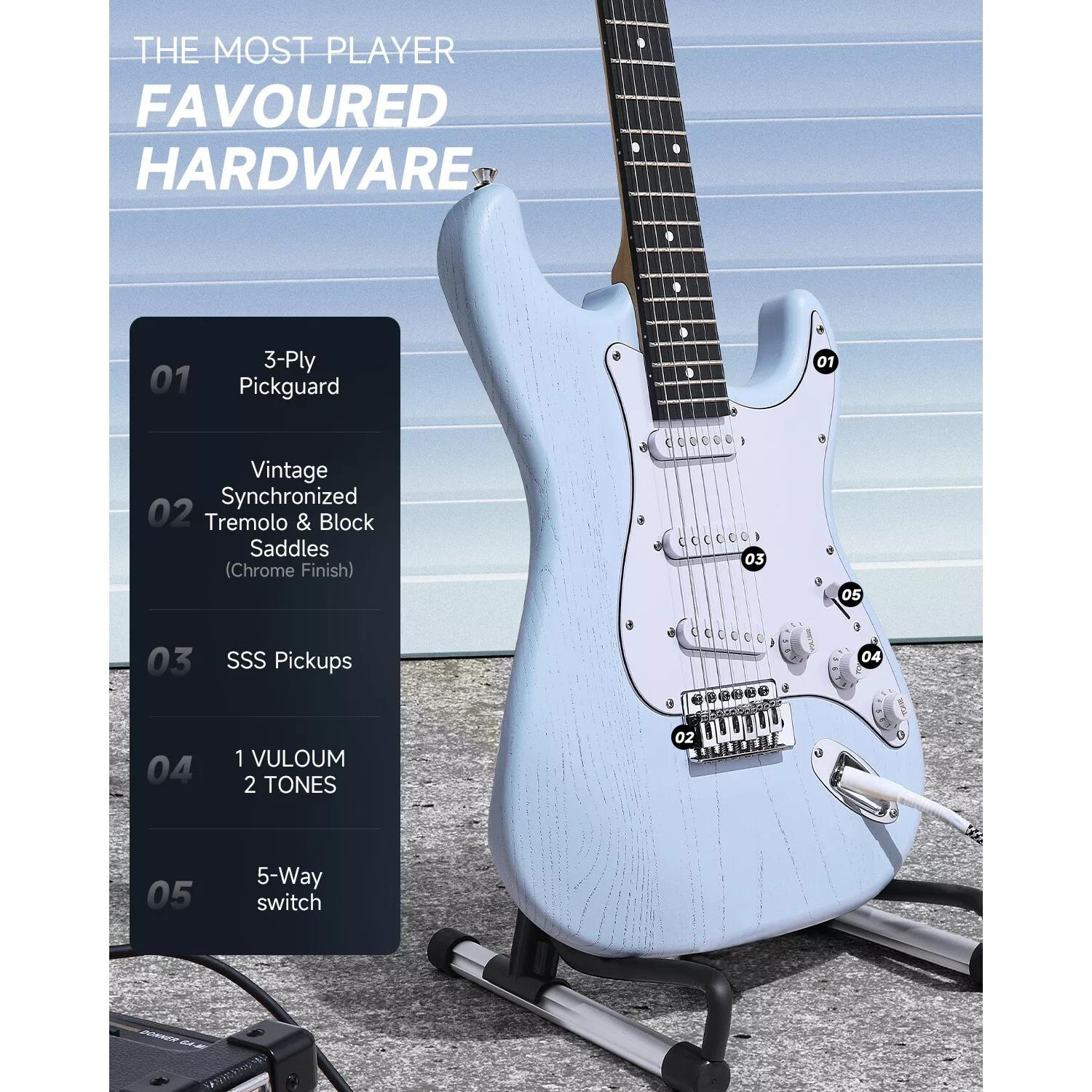 Donner DST-80 ST Elektro Gitar Seti (Sonic Blue)