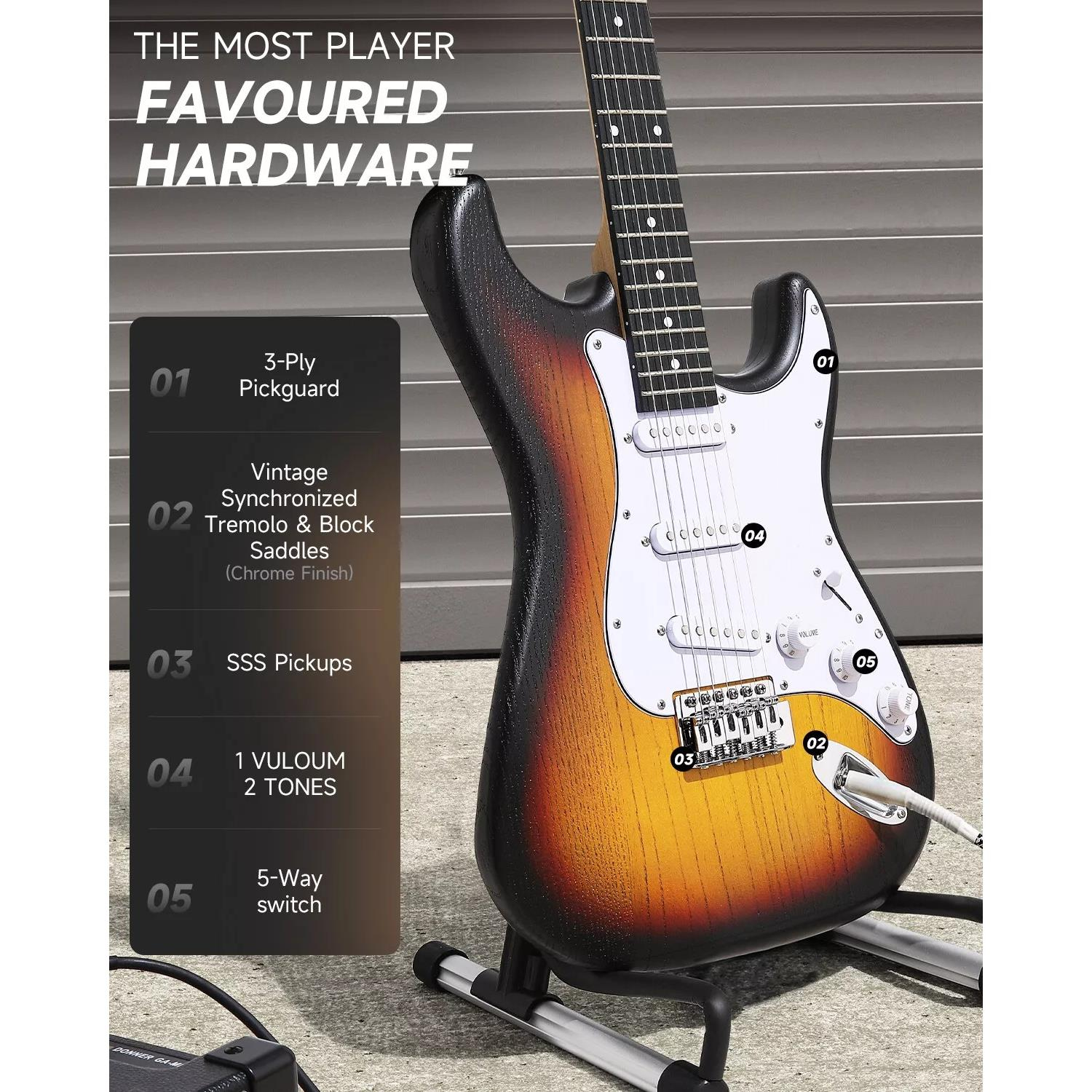 Donner DST-80 ST Elektro Gitar Seti (Sunburst)
