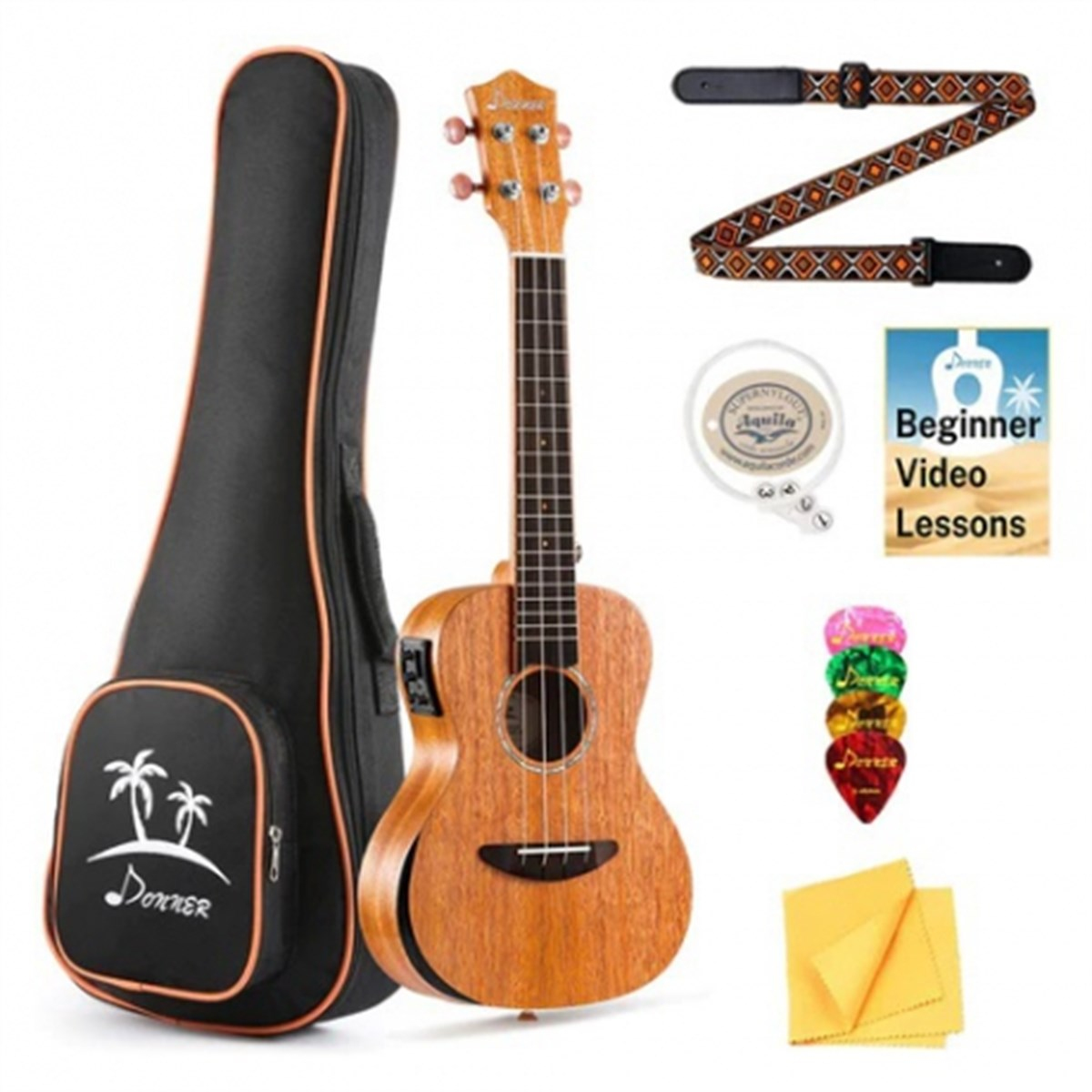 Donner DUC-4E Solid Concert Elektro Akustik Ukulele Seti (Natural)