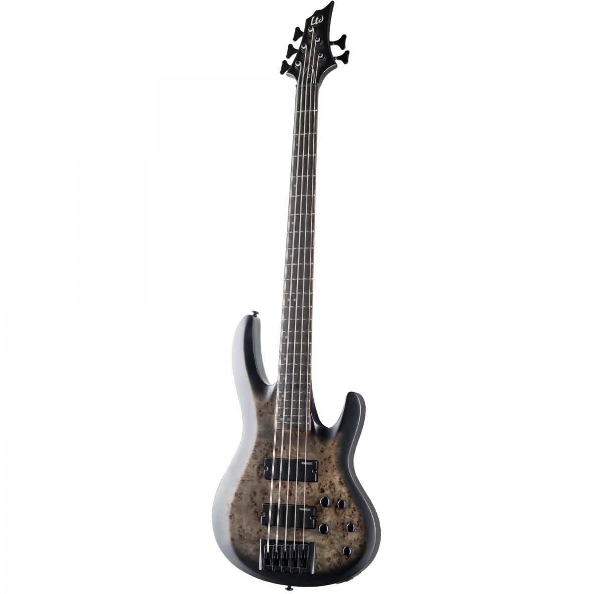 ESP LTD B-5 Ebony Burl Poplar Charcoal Burst Satin 5 Telli Bas Gitar
