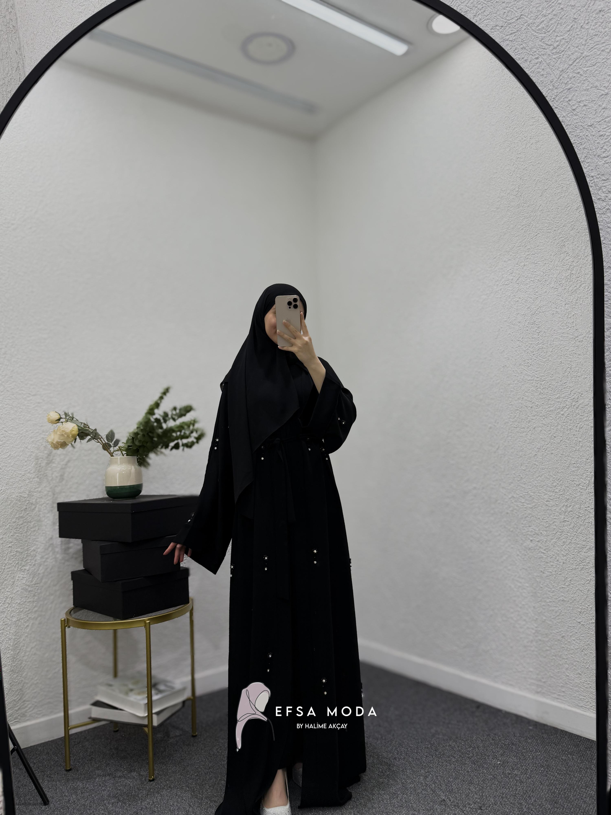 İNCİ PAPATYA ABAYA SİYAH