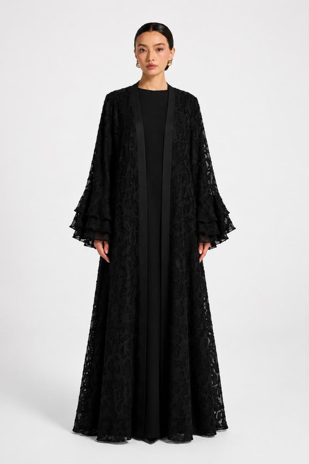 Jakarlı Volan Kollu Abaya