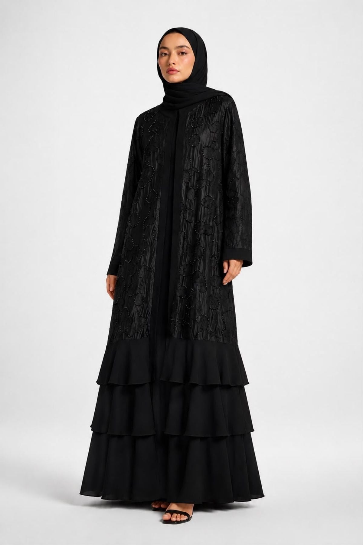 Özel Taş İşlemeli Siyah Abaya