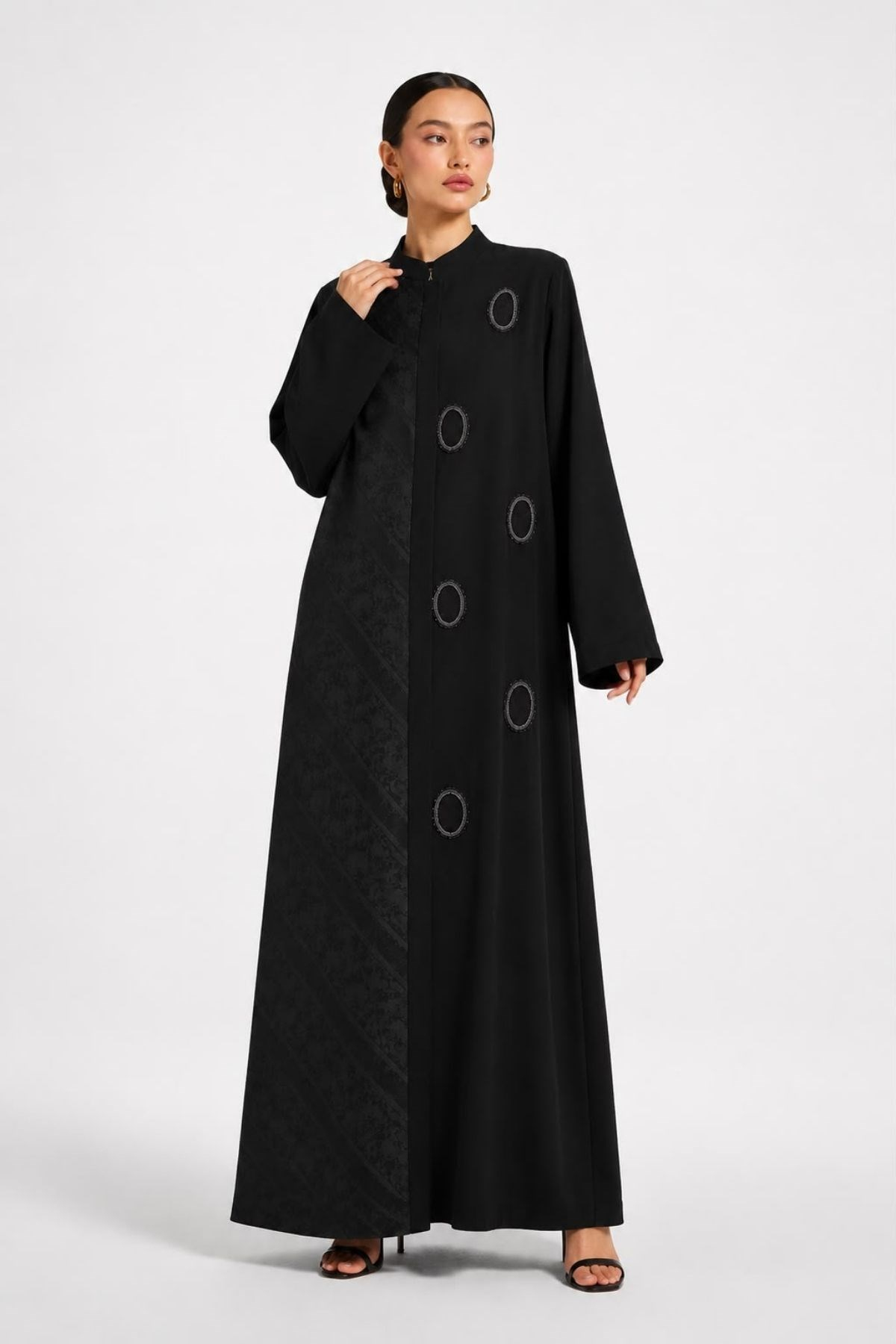 Petek Krep Taş İşlemeli Siyah Abaya