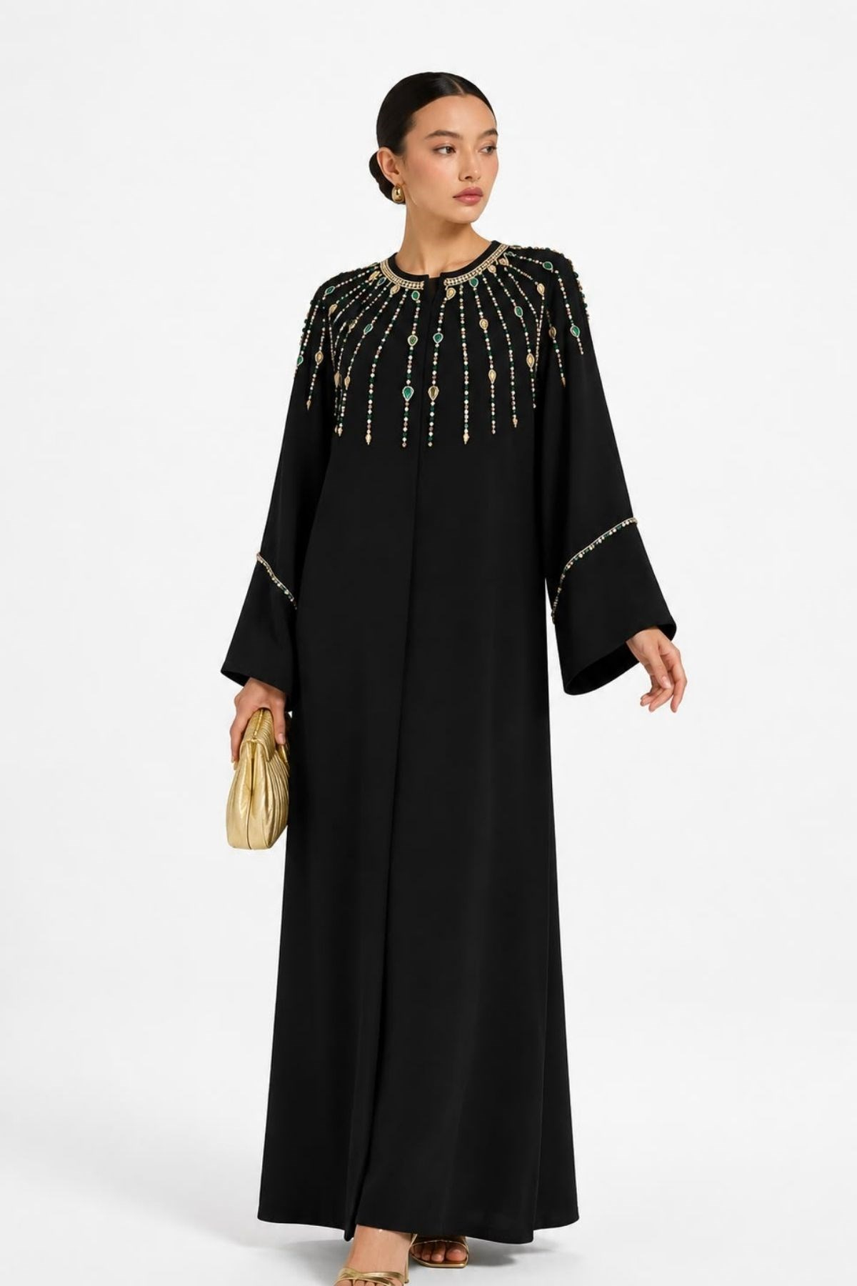 Siyah Renkli Taş İşlemeli Özel Tasarım Abaya