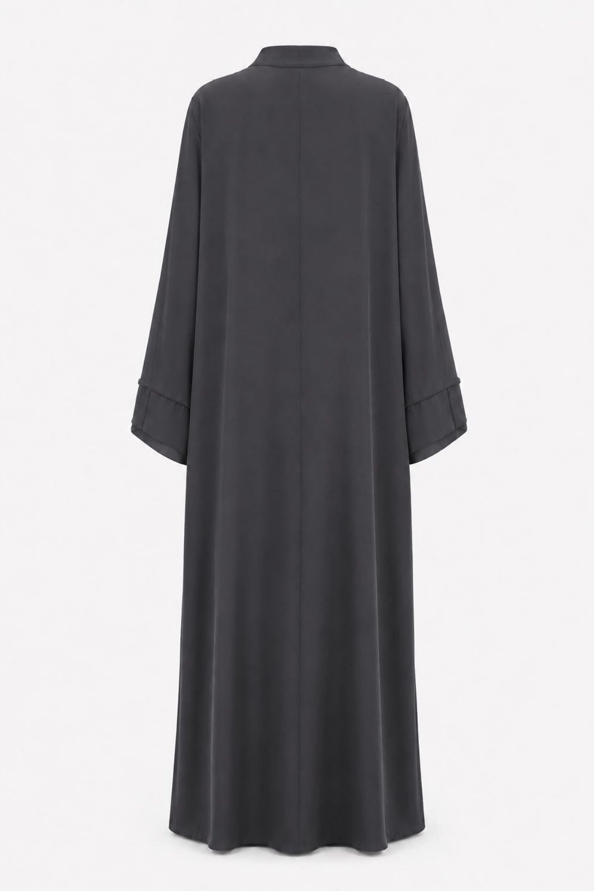  Koyu Gri Dubai İpeği Minimal Taş Detaylı Abaya