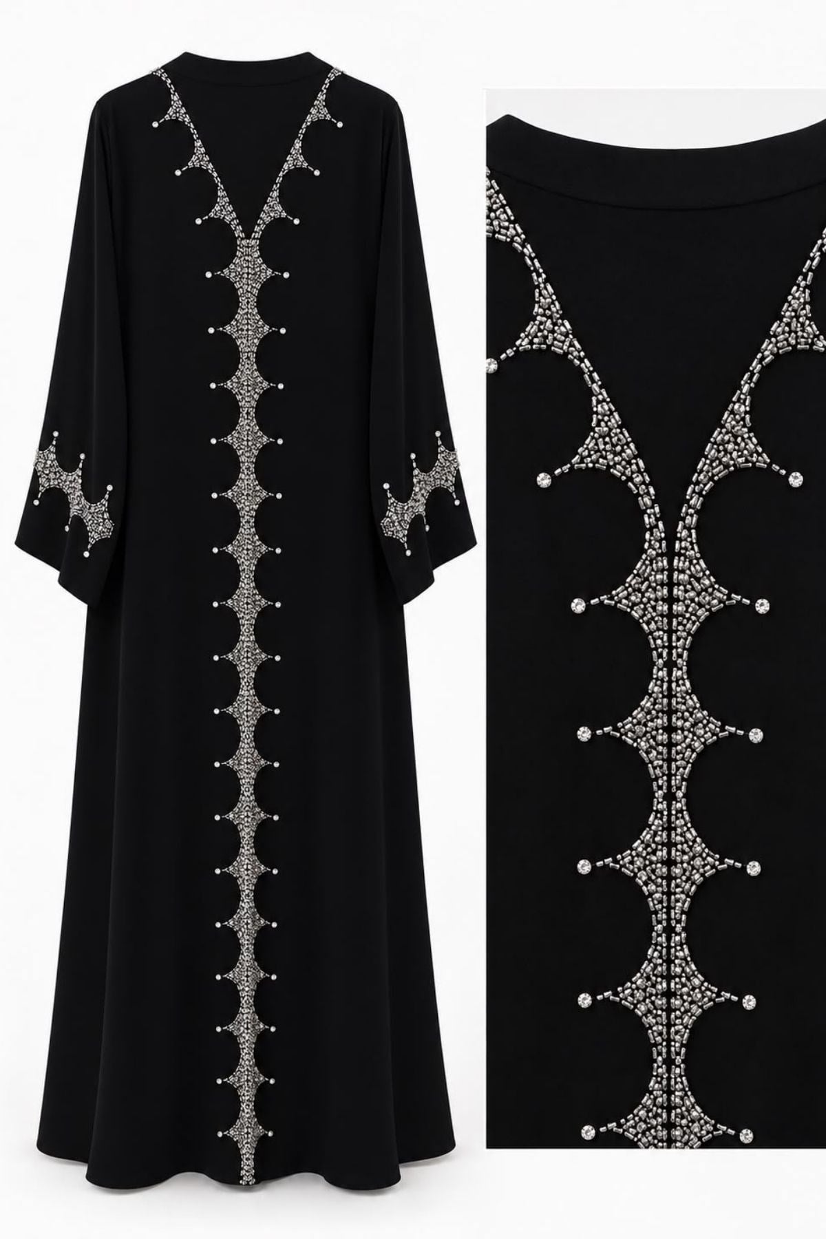  Modern Taş İşlemeli Özel Tasarım Siyah Abaya