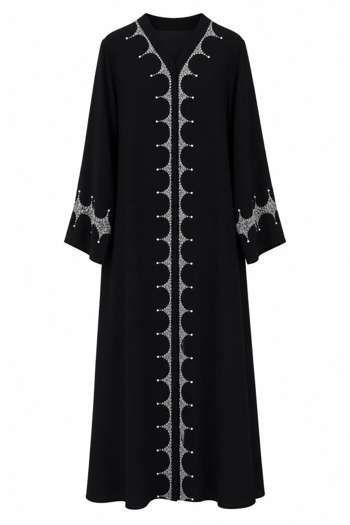  Modern Taş İşlemeli Özel Tasarım Siyah Abaya