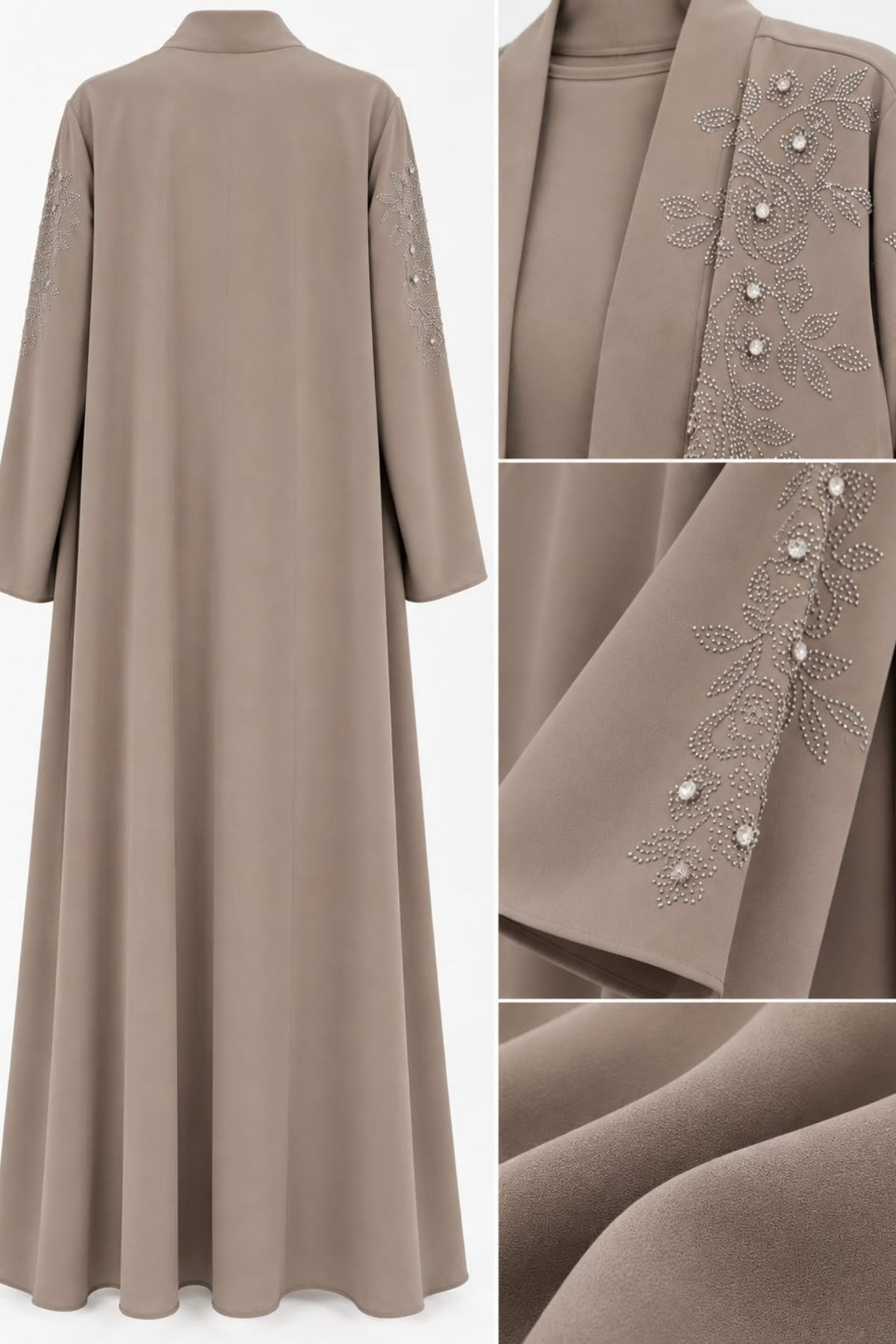  Yaprak Taş İşlemeli 2 Parça Abaya Takım