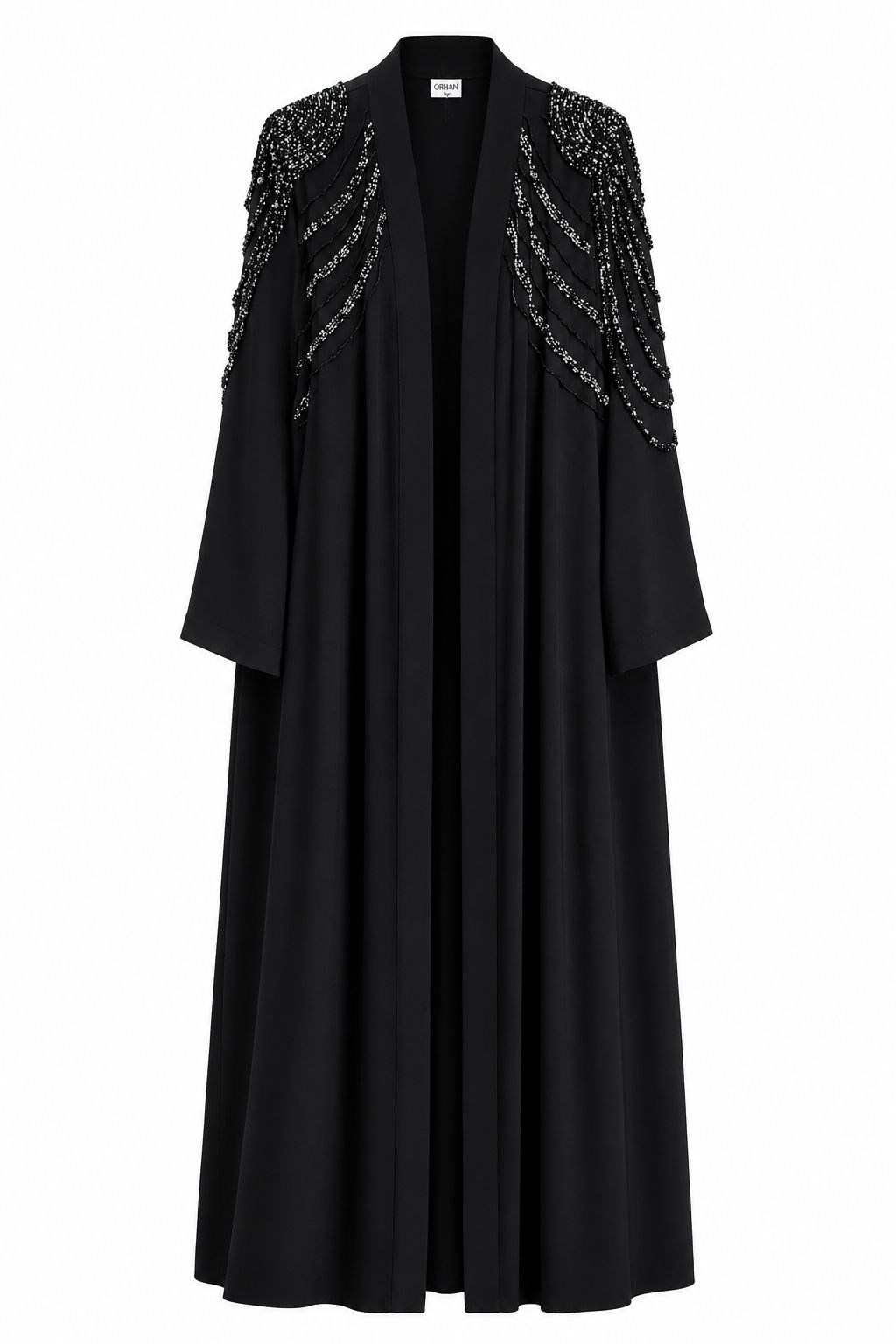 Abiye Krep Kumaş Omuz Taş İşlemeli Siyah Abaya