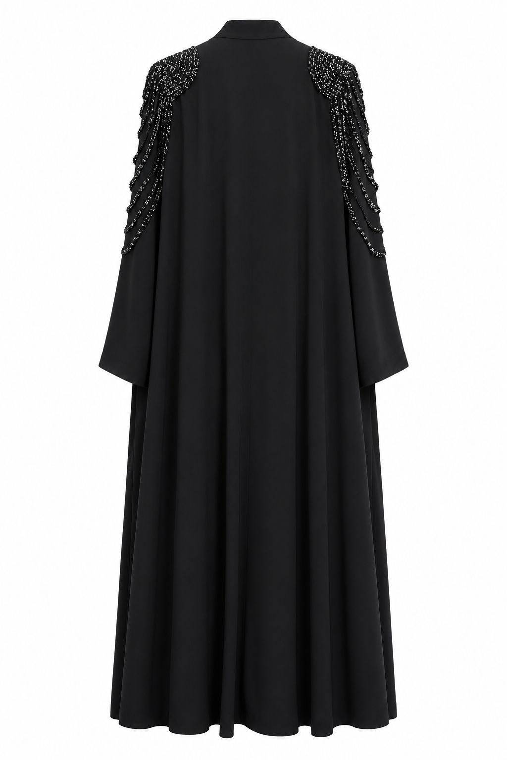 Abiye Krep Kumaş Omuz Taş İşlemeli Siyah Abaya