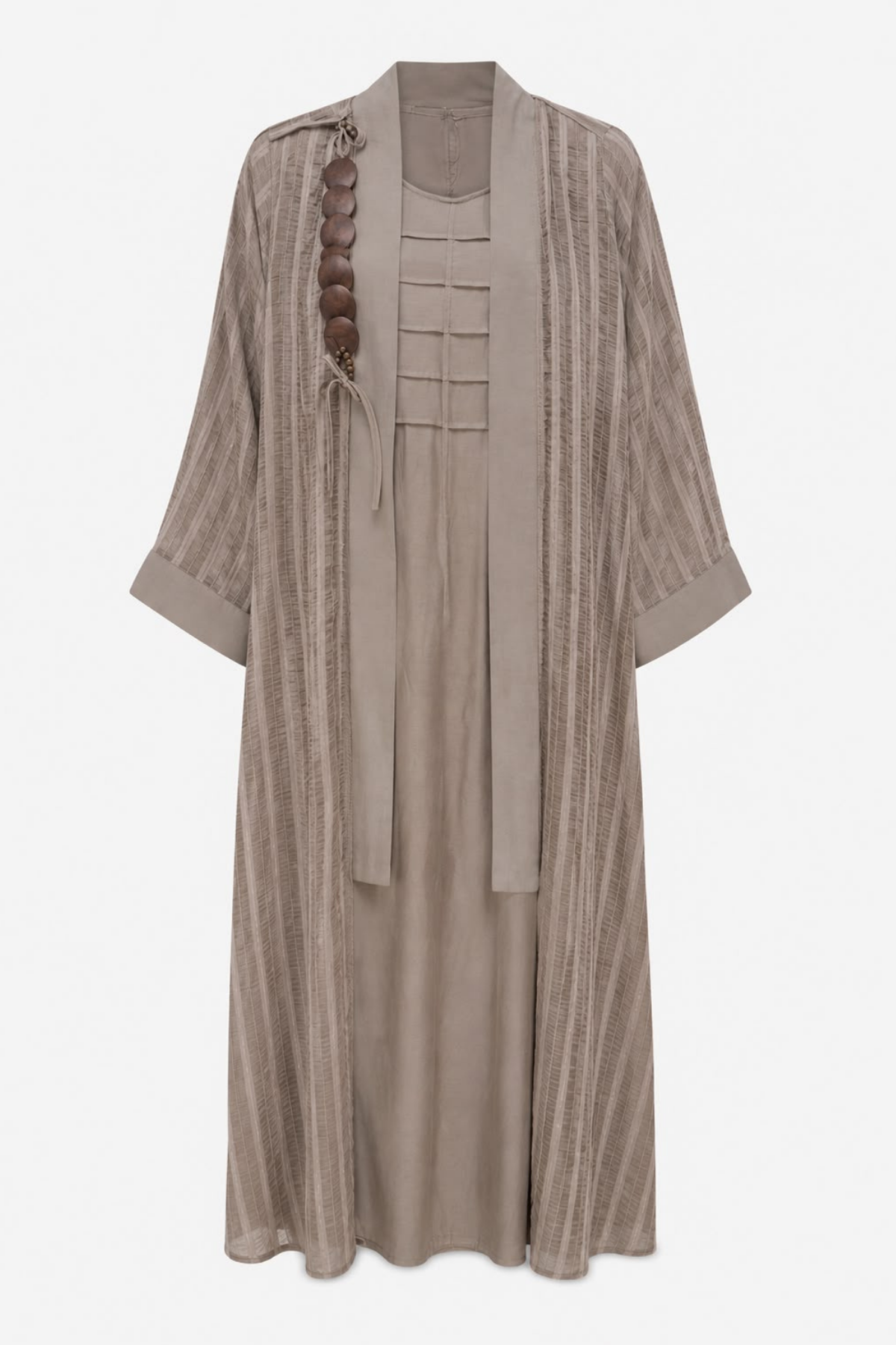 Bej Dokulu Abaya 2'li Takım – İçlikli