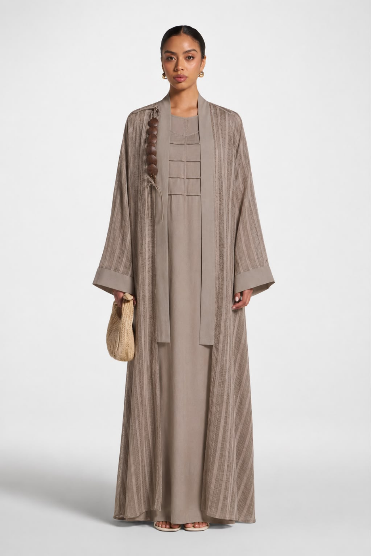 Bej Dokulu Abaya 2'li Takım – İçlikli