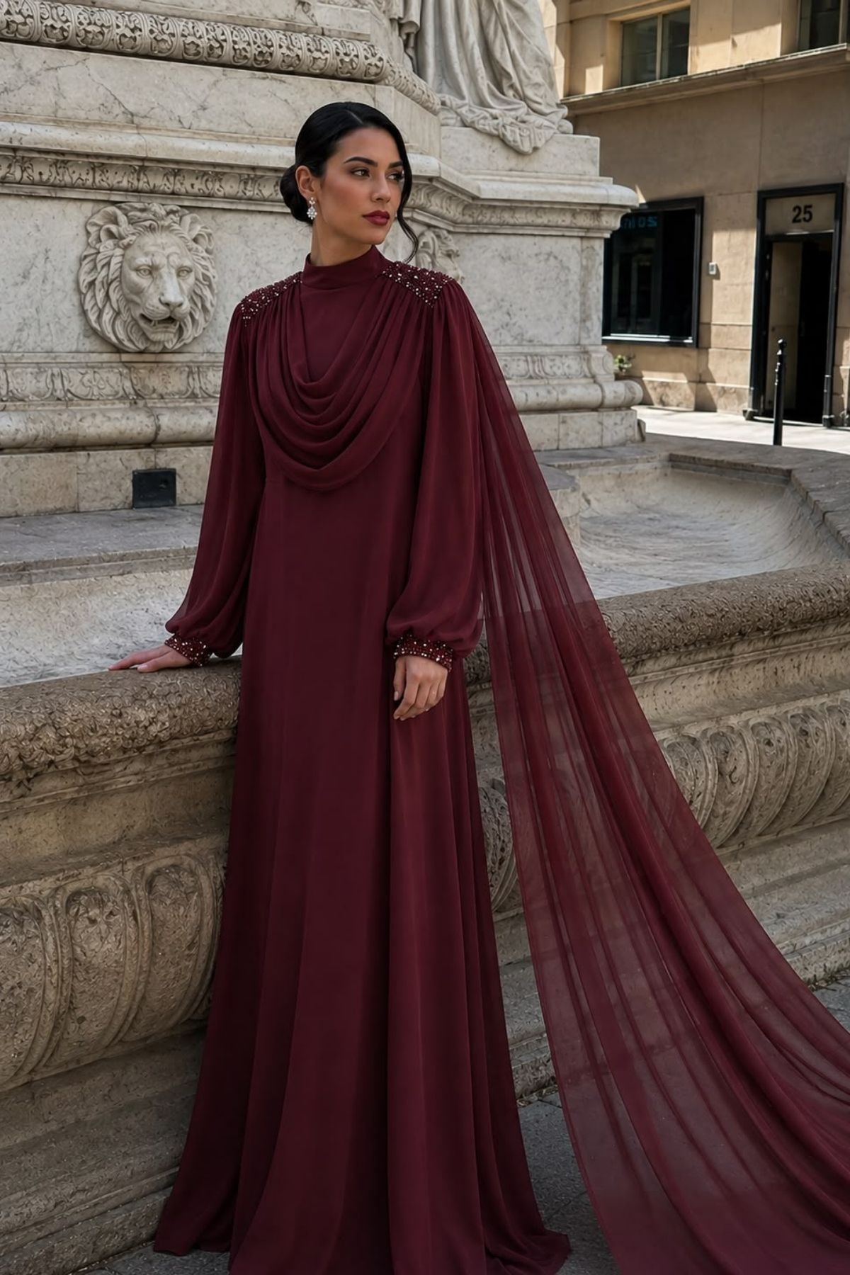 Bordo Vespera Drape Abiye