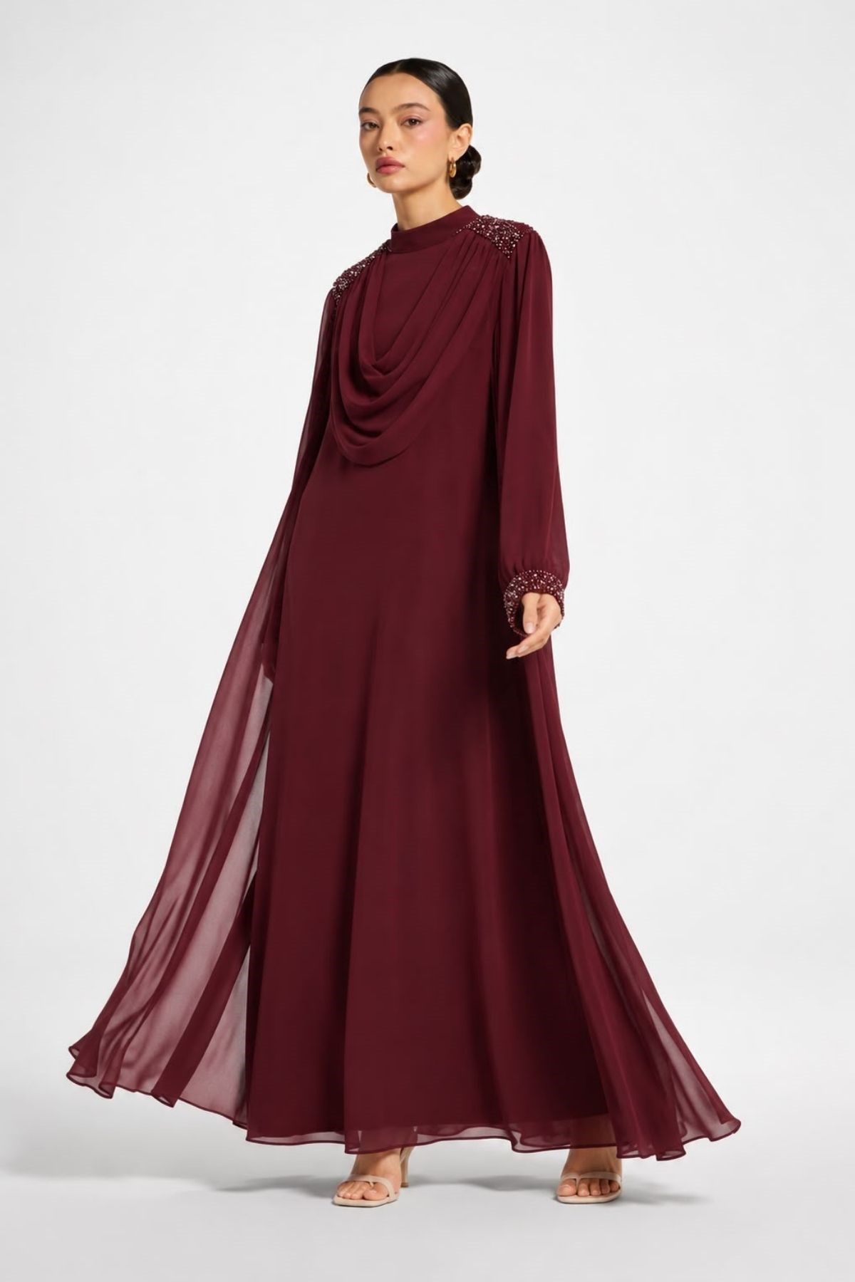 Bordo Vespera Drape Abiye