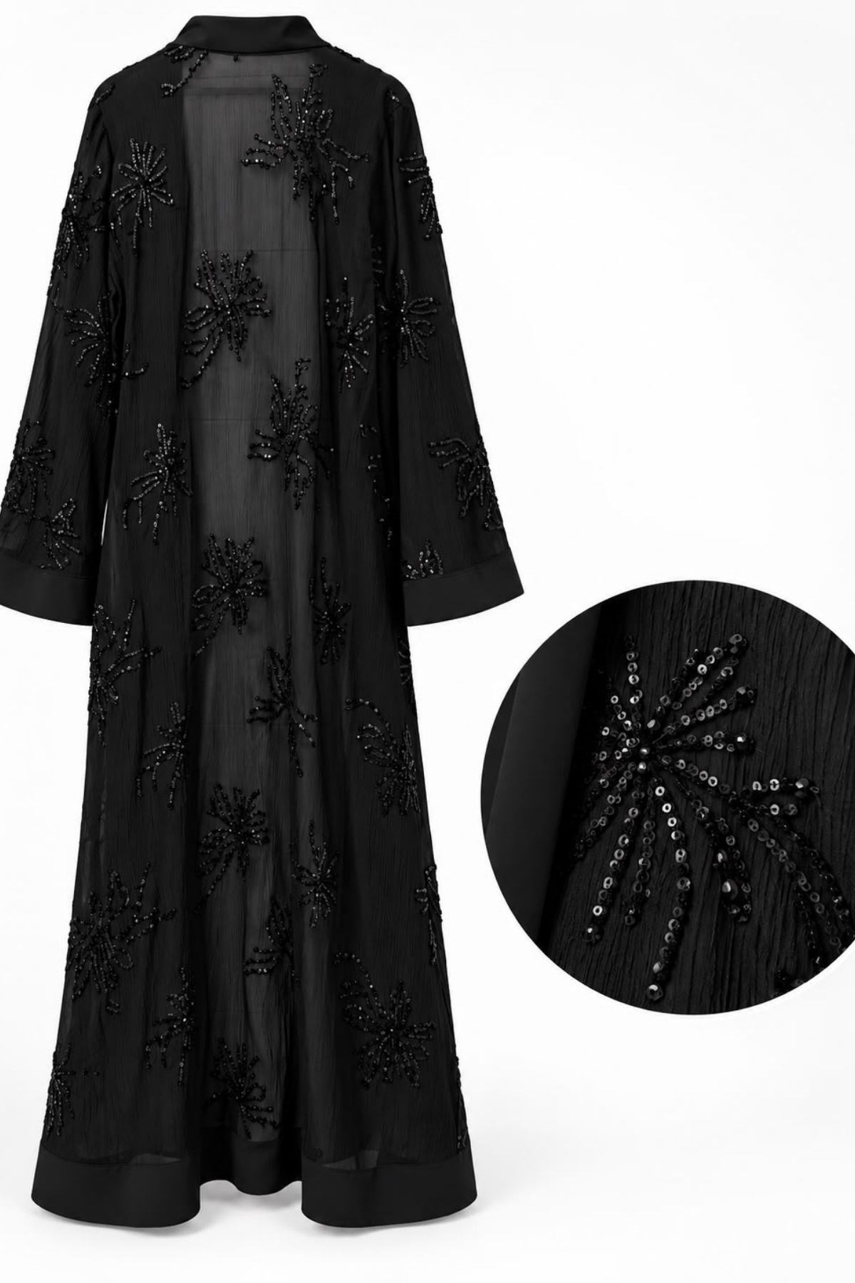 Çiçek Pul İşleme Siyah Abaya