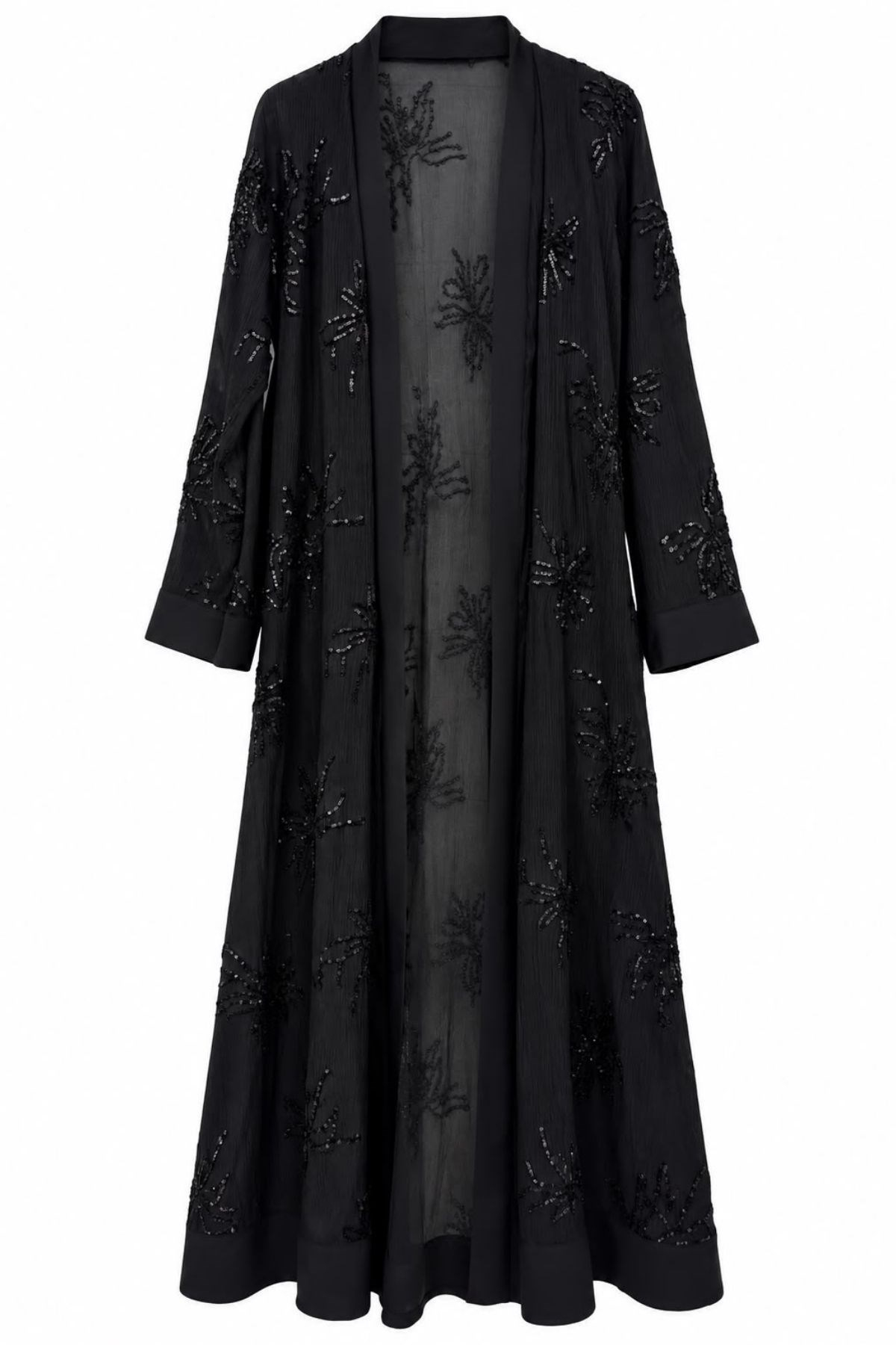 Çiçek Pul İşleme Siyah Abaya