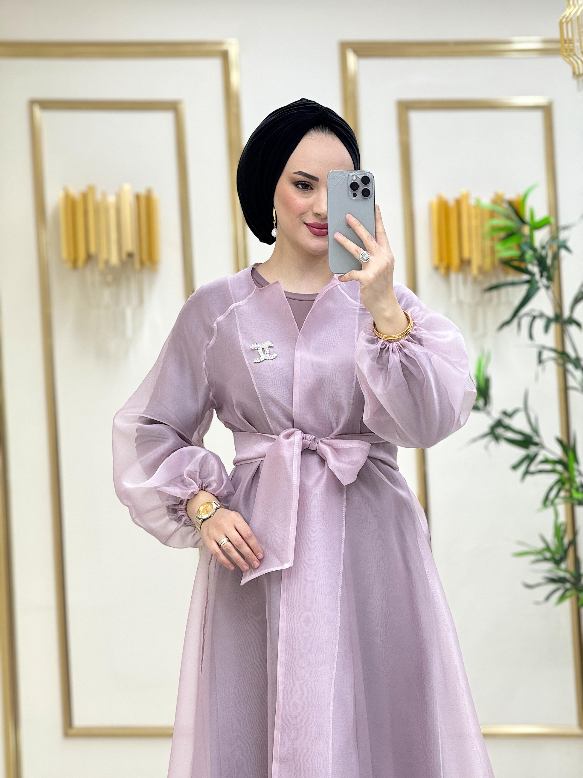 DALYA ABAYA İÇ ELBİSELİ TOZ PEMBE