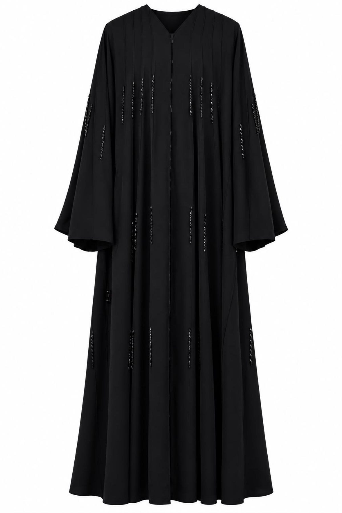 Dubai İpeği Desenli Taş İşlemeli Siyah Abaya