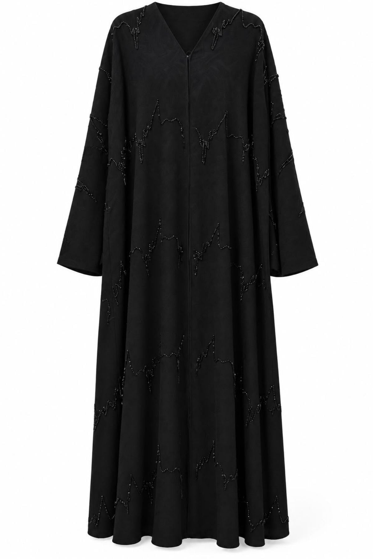 Dubai İpeği Desenli Taş İşlemeli Siyah Abaya