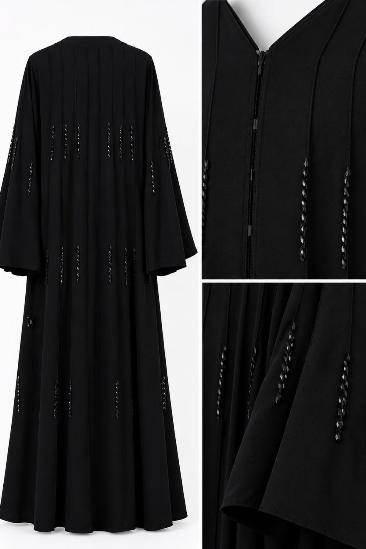 Dubai İpeği İnce Taş İşlemeli Siyah Abaya