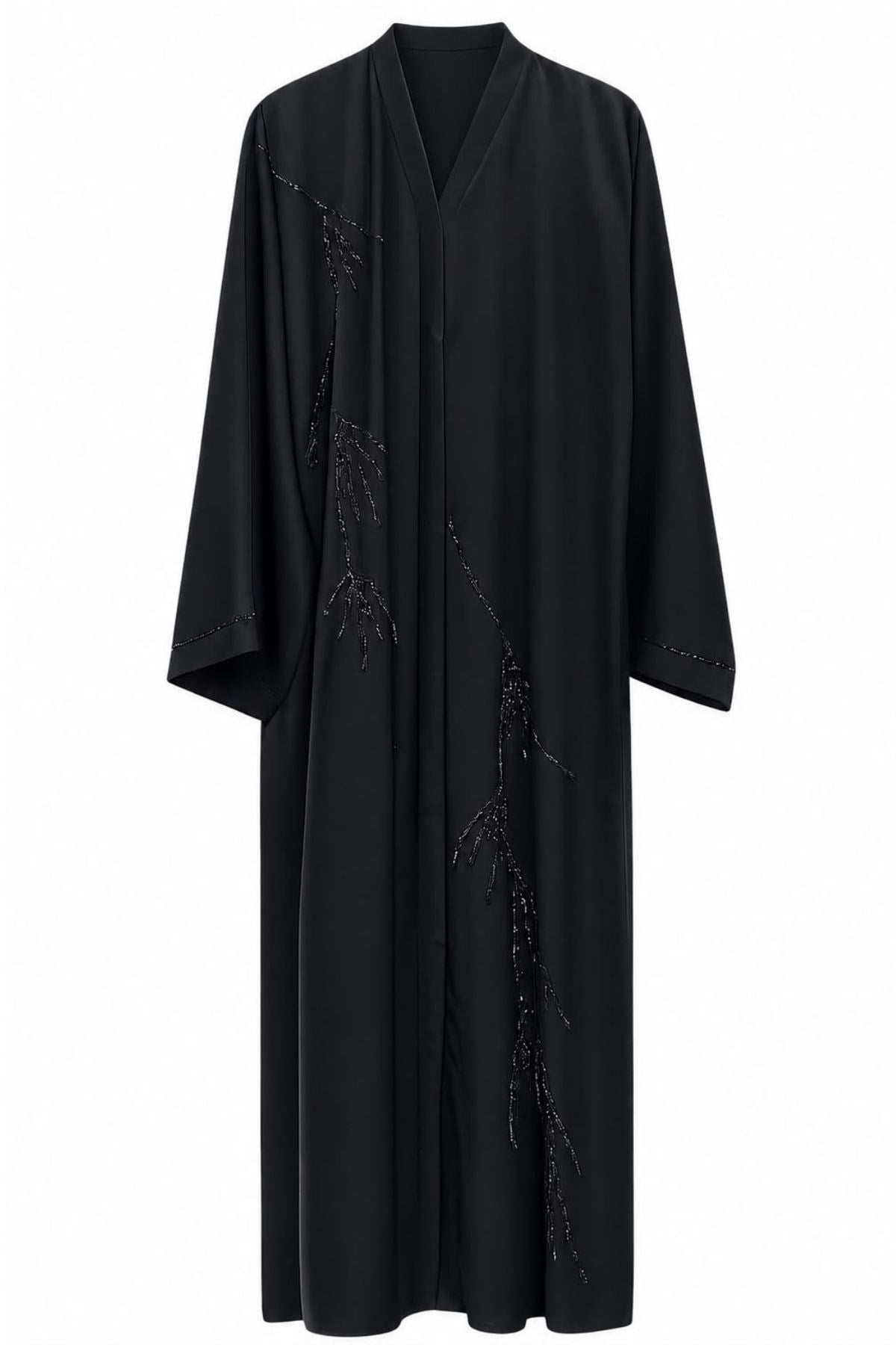 Dubai İpeği Özel Kasnak İşlemeli Ferace / Abaya