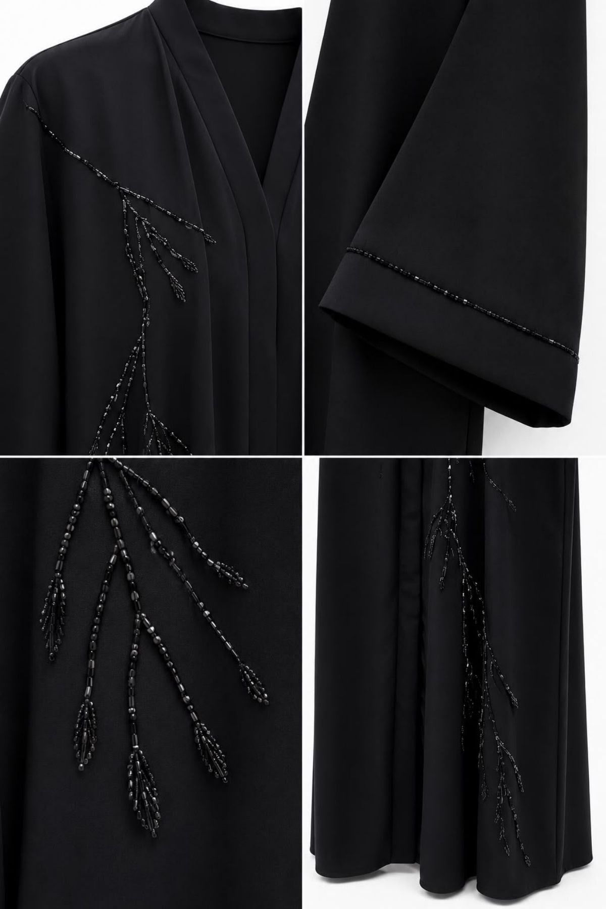 Dubai İpeği Özel Kasnak İşlemeli Ferace / Abaya