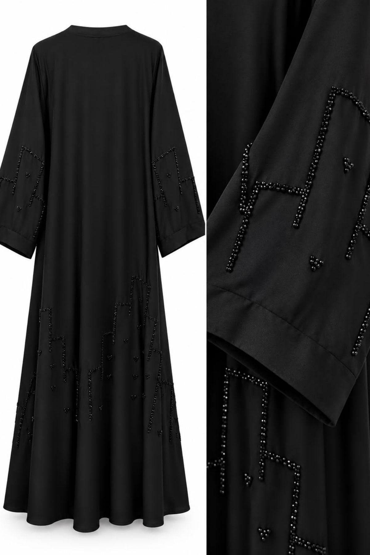 Dubai İpeği Taşlı El İşleme Siyah Abaya