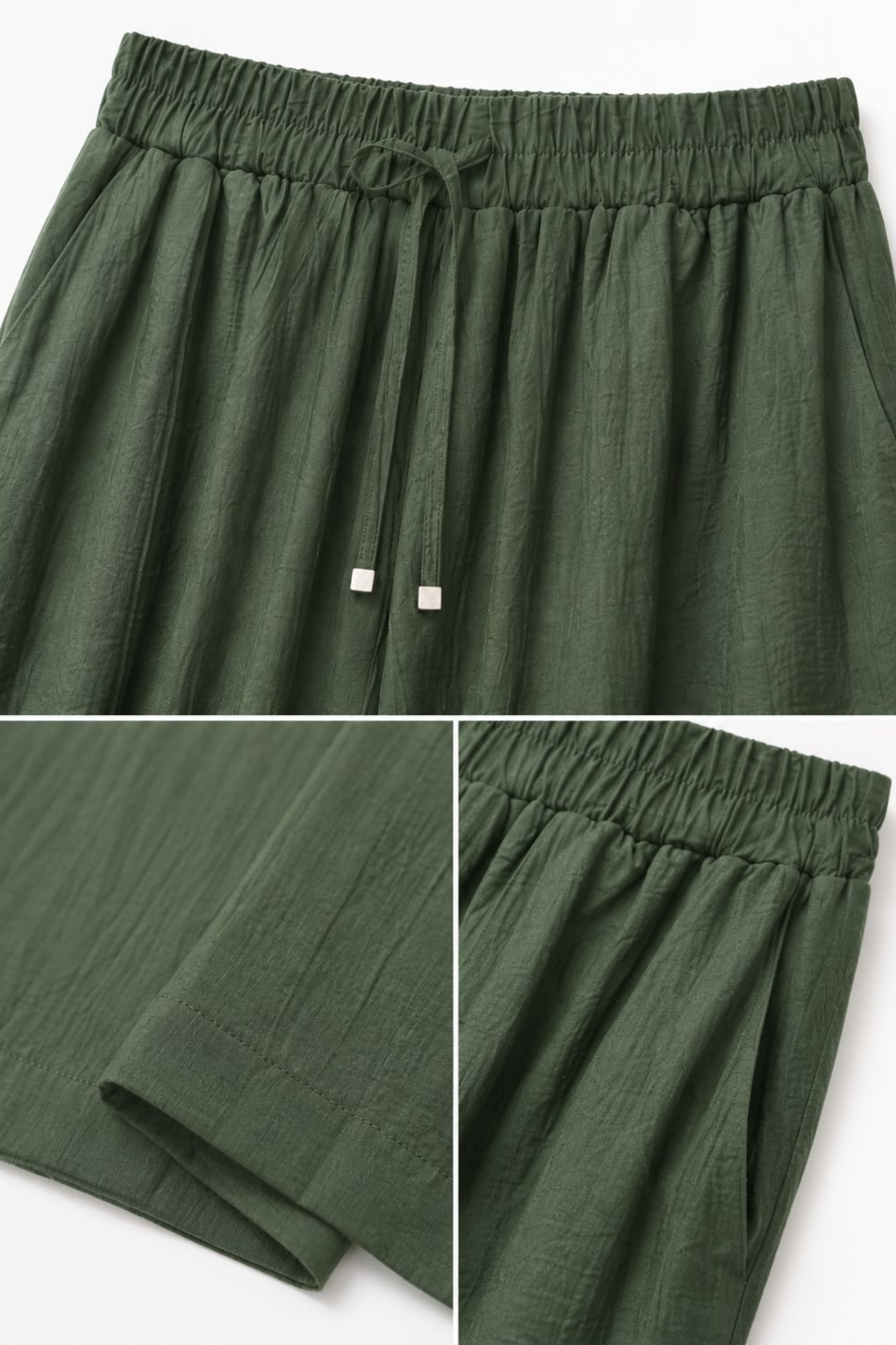Haki Beli Lastikli Bol Paça Pantolon