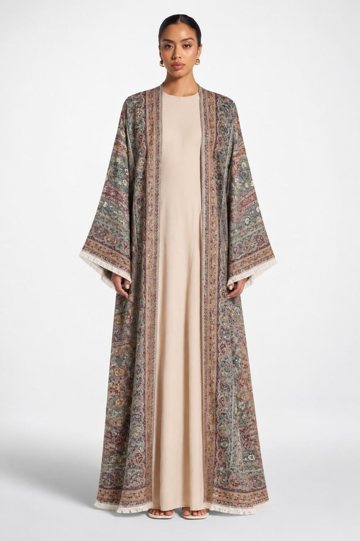 İnce Taş İşlemeli Çok Renkli Abaya