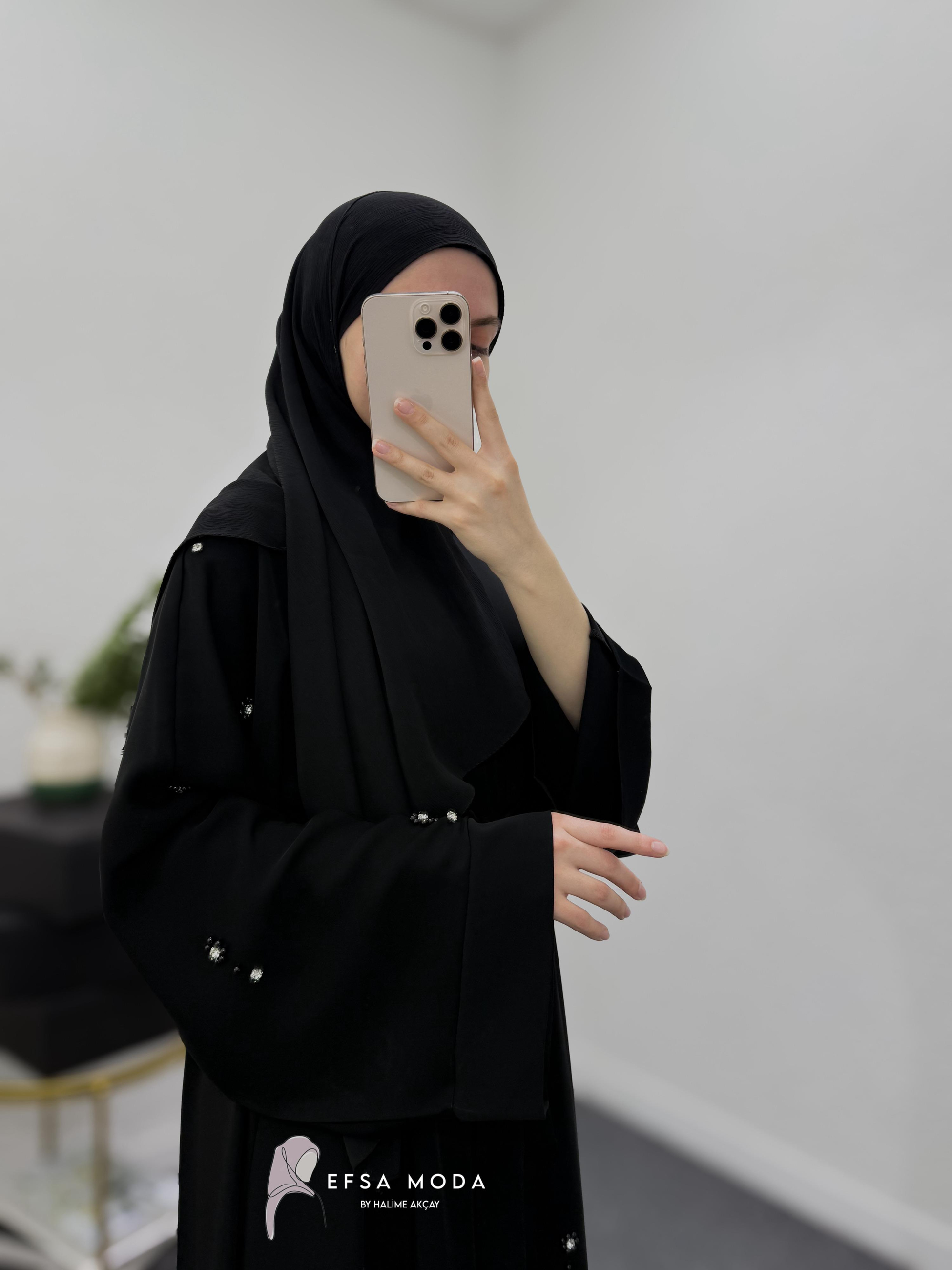 İNCİ PAPATYA ABAYA SİYAH