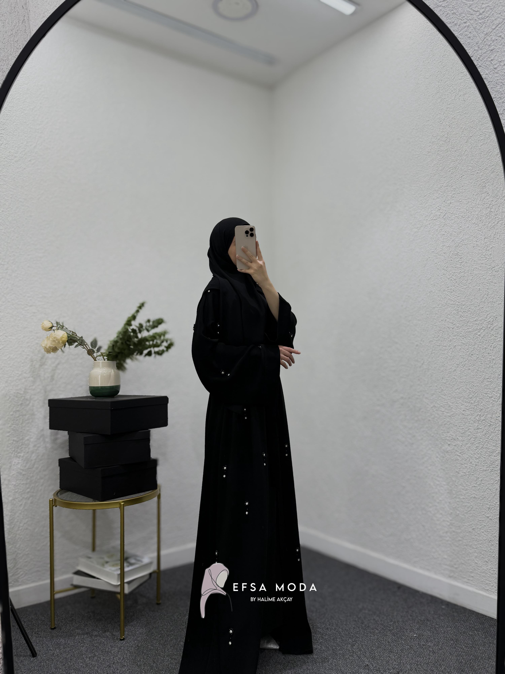İNCİ PAPATYA ABAYA SİYAH