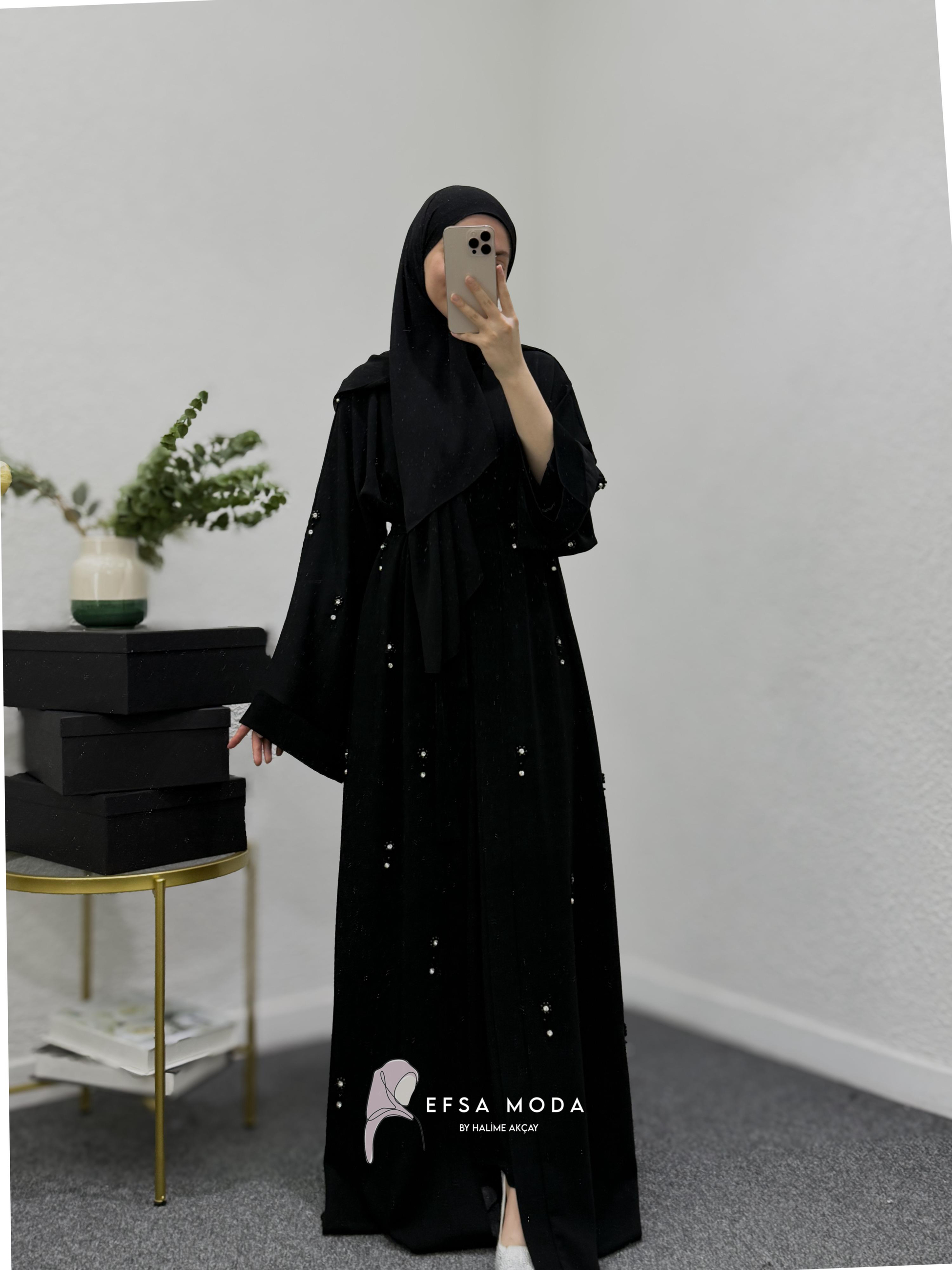 İNCİ PAPATYA ABAYA SİYAH